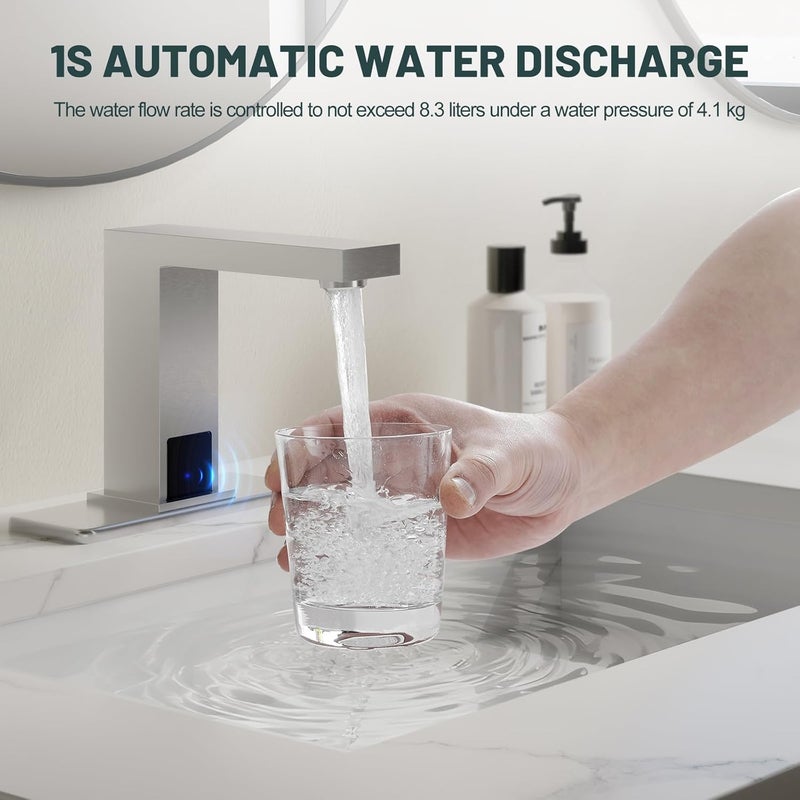 Green Spring Touchless Bathroom Sink Faucet Smart Commercial Sink Faucet with Hole Cover Plate Temperature Mixer Battery or Plug-in Powered Automatic Motion Sensor Sink Faucet Brushed Nickel - Image 5